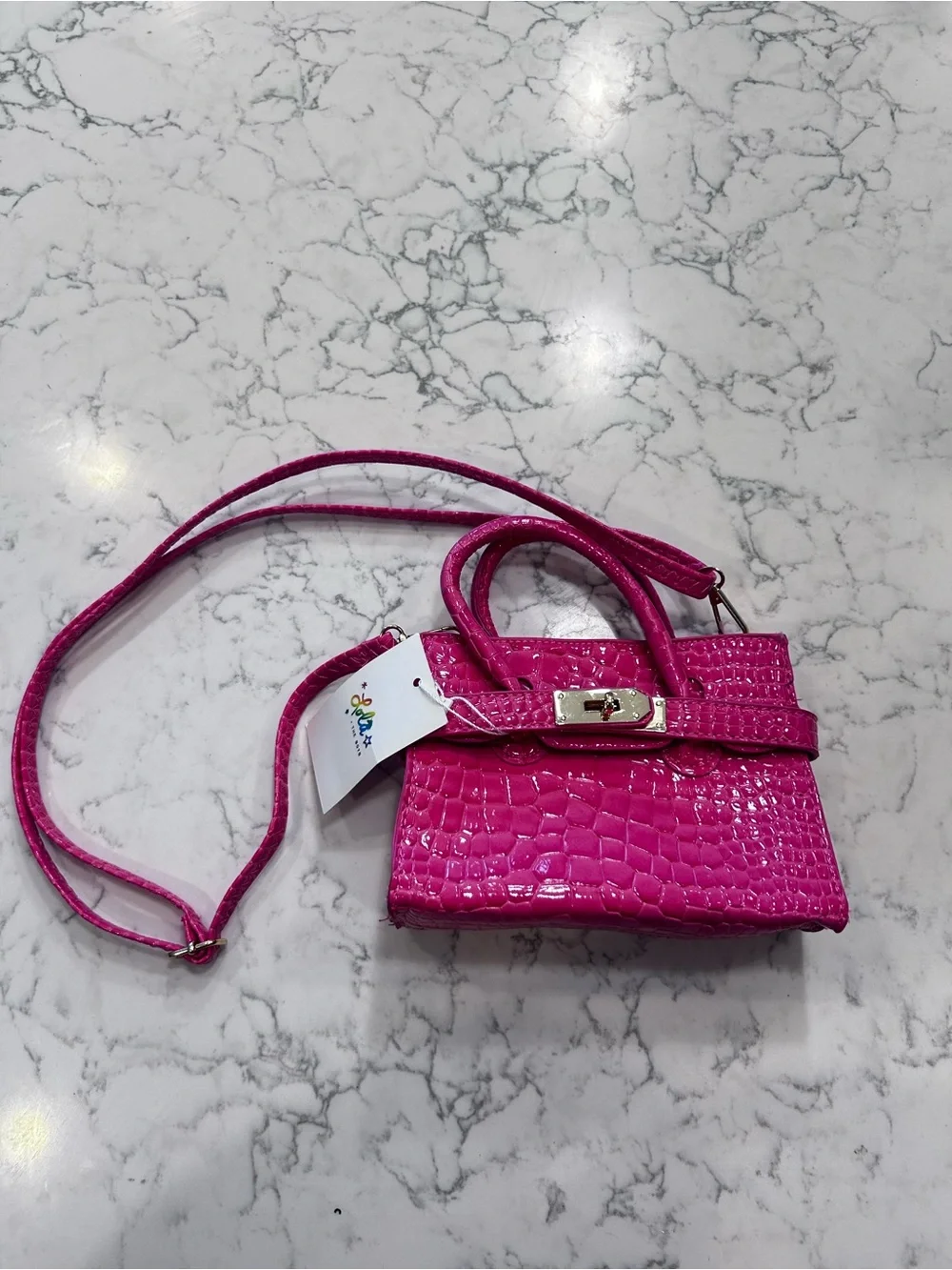 NWT Lola + the Boys Pink Faux Leather Crocodile Style Mini Kids Shoulder Bag